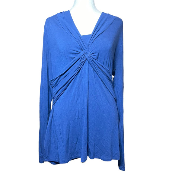 Boden Women's Long Sleeve Twist Front Top Blue Slinky Blouse Sz 14 Stretchy - Picture 1 of 8